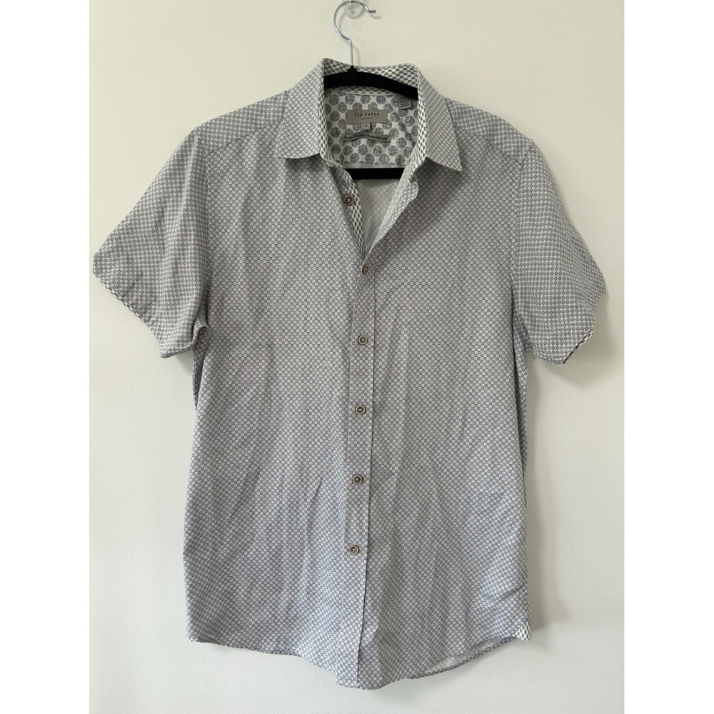 Ted Baker London‎ Mens Geometric Micro Print Short Sleeve Button Down Shirt Sz 3